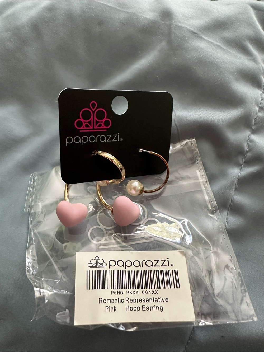 paparazzi Gold Hoop Earrings with Pink Heart Charms